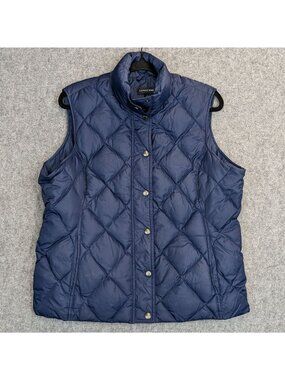 Lands End Womens Quilted Navy Down Puffer Vest Size L 14-16 Sleeveless 80% Down
